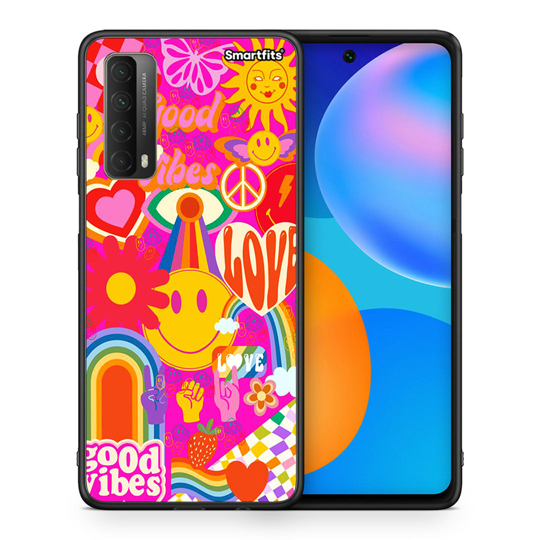 Θήκη Huawei P Smart 2021 Hippie Love από τη Smartfits με σχέδιο στο πίσω μέρος και μαύρο περίβλημα | Huawei P Smart 2021 Hippie Love case with colorful back and black bezels