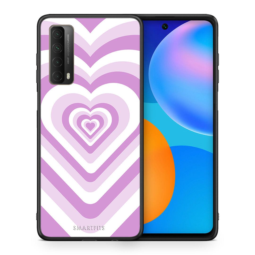 Θήκη Huawei P Smart 2021 Lilac Hearts από τη Smartfits με σχέδιο στο πίσω μέρος και μαύρο περίβλημα | Huawei P Smart 2021 Lilac Hearts case with colorful back and black bezels