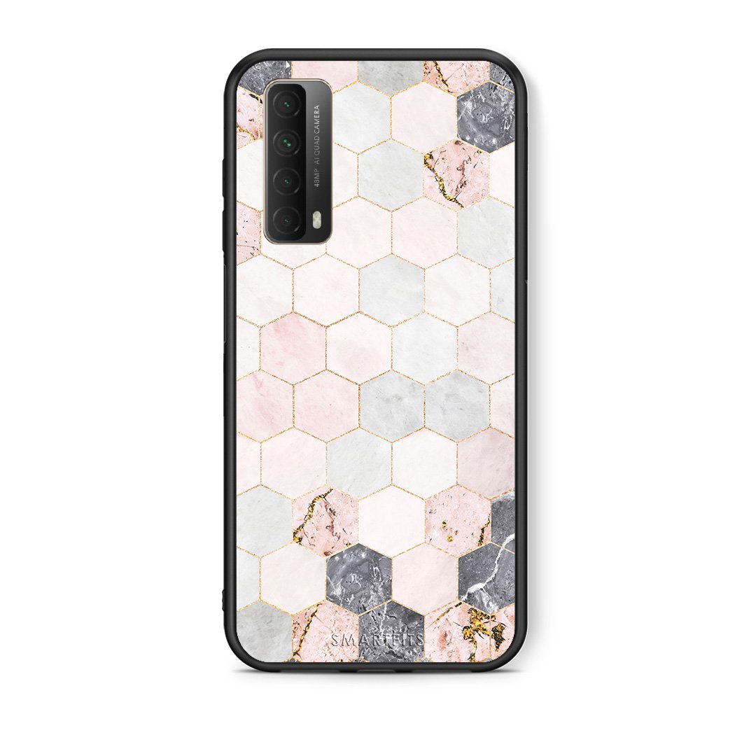 Θήκη Huawei P Smart 2021 Hexagon Pink Marble από τη Smartfits με σχέδιο στο πίσω μέρος και μαύρο περίβλημα | Huawei P Smart 2021 Hexagon Pink Marble case with colorful back and black bezels