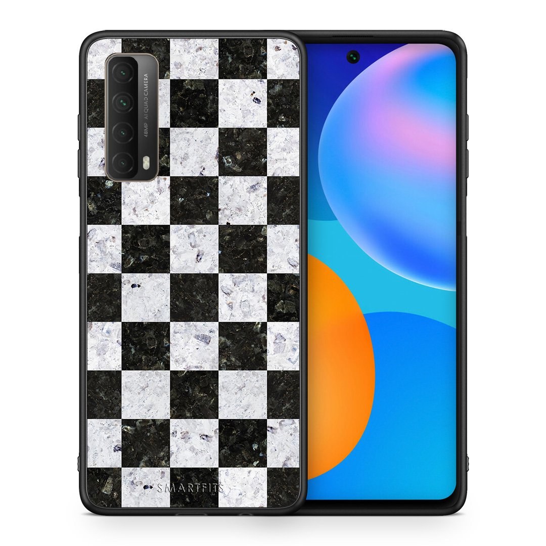 Θήκη Huawei P Smart 2021 Square Geometric Marble από τη Smartfits με σχέδιο στο πίσω μέρος και μαύρο περίβλημα | Huawei P Smart 2021 Square Geometric Marble case with colorful back and black bezels