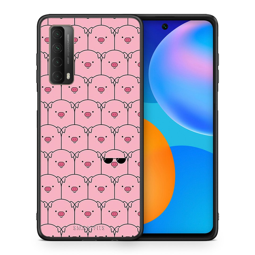 Θήκη Huawei P Smart 2021 Pig Glasses από τη Smartfits με σχέδιο στο πίσω μέρος και μαύρο περίβλημα | Huawei P Smart 2021 Pig Glasses case with colorful back and black bezels