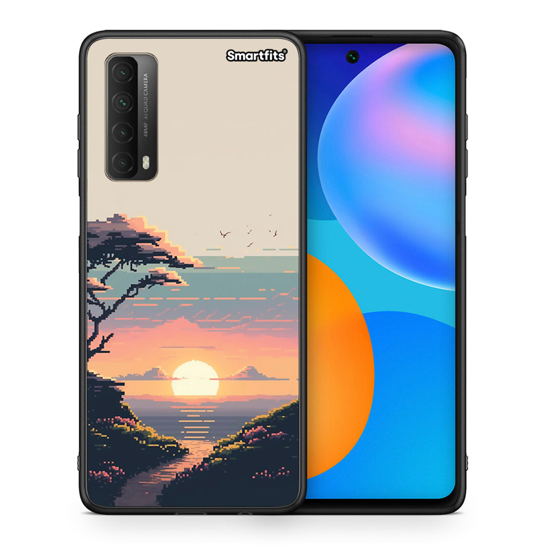 Θήκη Huawei P Smart 2021 Pixel Sunset από τη Smartfits με σχέδιο στο πίσω μέρος και μαύρο περίβλημα | Huawei P Smart 2021 Pixel Sunset case with colorful back and black bezels
