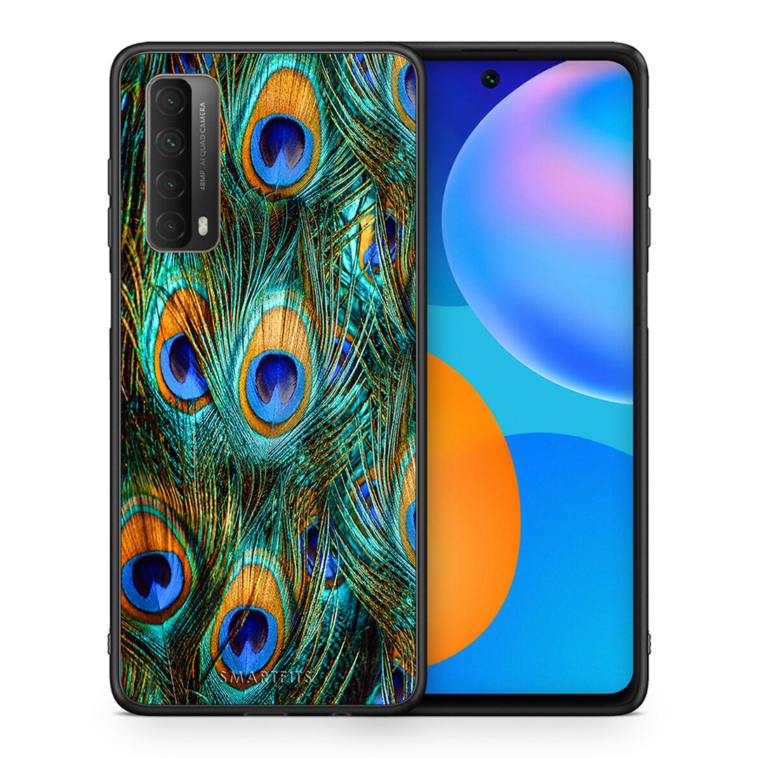 Θήκη Huawei P Smart 2021 Real Peacock Feathers από τη Smartfits με σχέδιο στο πίσω μέρος και μαύρο περίβλημα | Huawei P Smart 2021 Real Peacock Feathers case with colorful back and black bezels