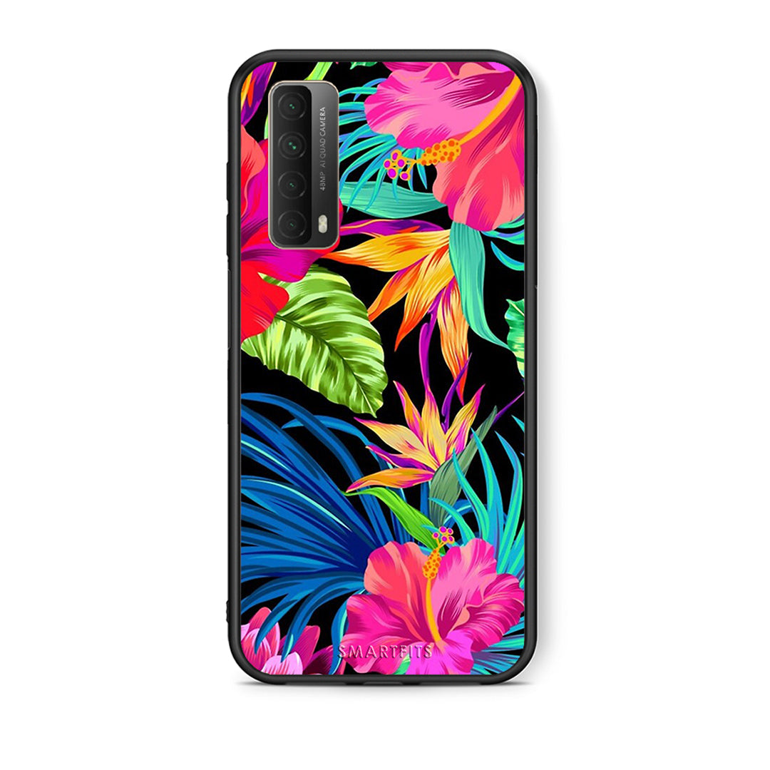 Θήκη Huawei P Smart 2021 Tropical Flowers από τη Smartfits με σχέδιο στο πίσω μέρος και μαύρο περίβλημα | Huawei P Smart 2021 Tropical Flowers case with colorful back and black bezels