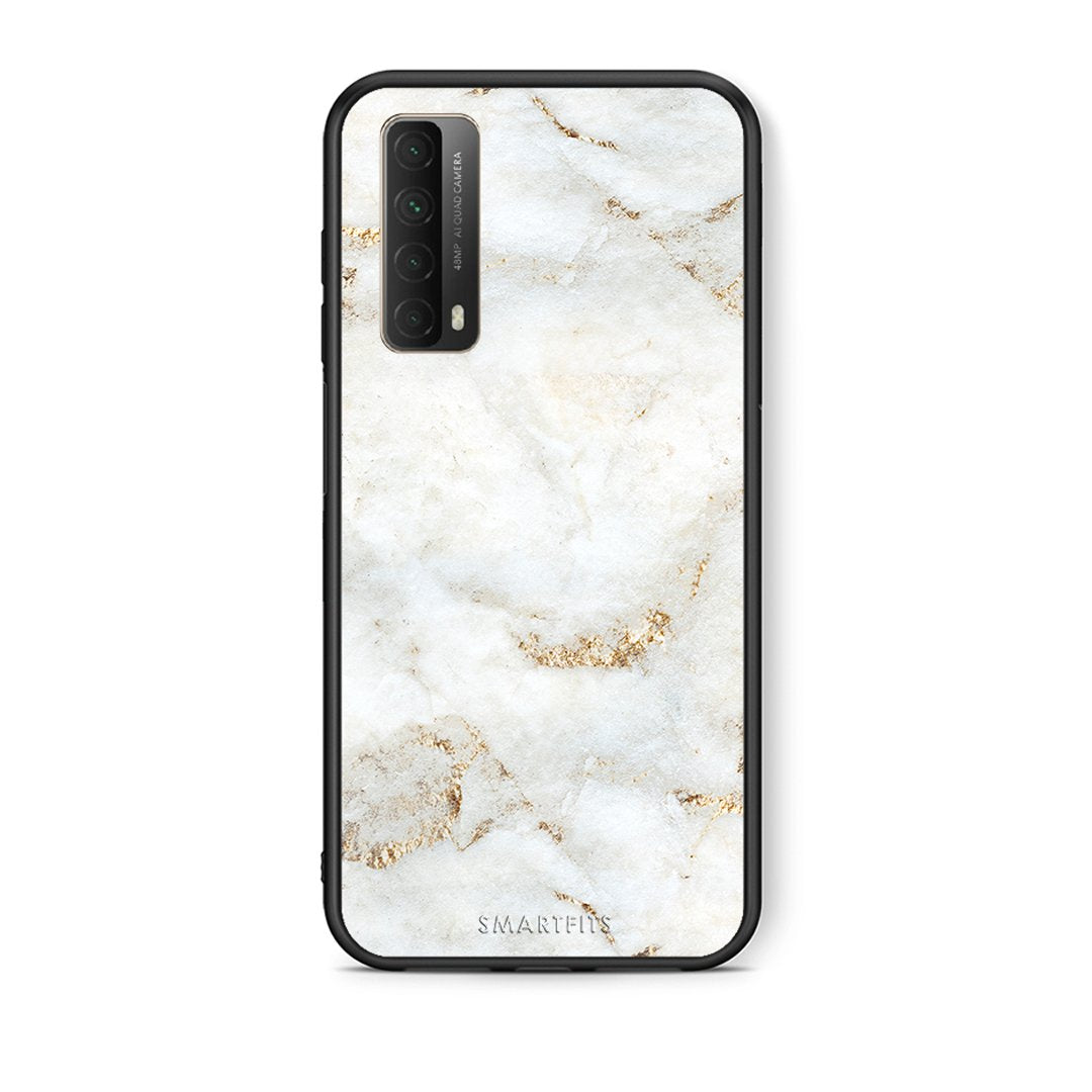 Θήκη Huawei P Smart 2021 White Gold Marble από τη Smartfits με σχέδιο στο πίσω μέρος και μαύρο περίβλημα | Huawei P Smart 2021 White Gold Marble case with colorful back and black bezels