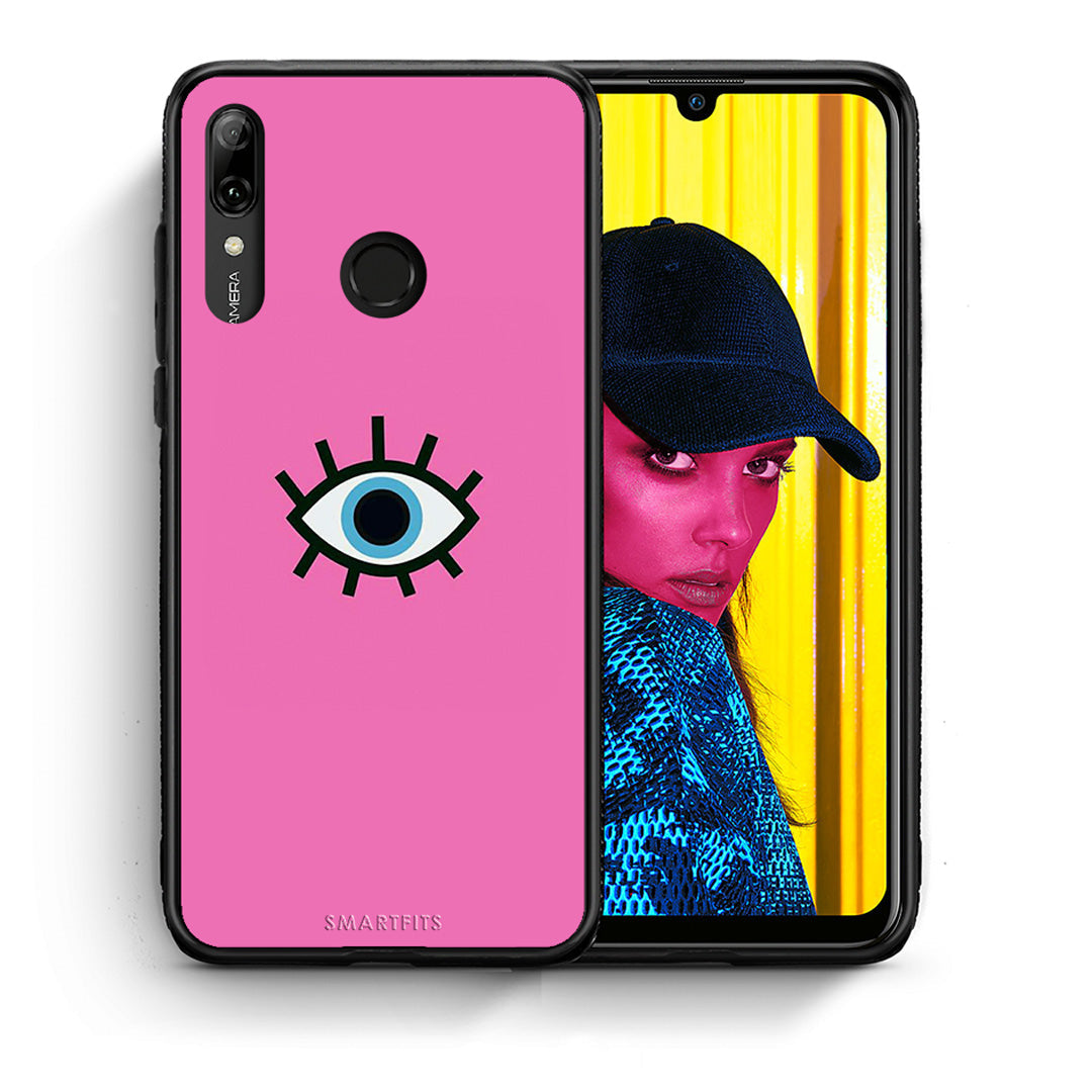 Θήκη Huawei P Smart 2019 Blue Eye Pink από τη Smartfits με σχέδιο στο πίσω μέρος και μαύρο περίβλημα | Huawei P Smart 2019 Blue Eye Pink case with colorful back and black bezels