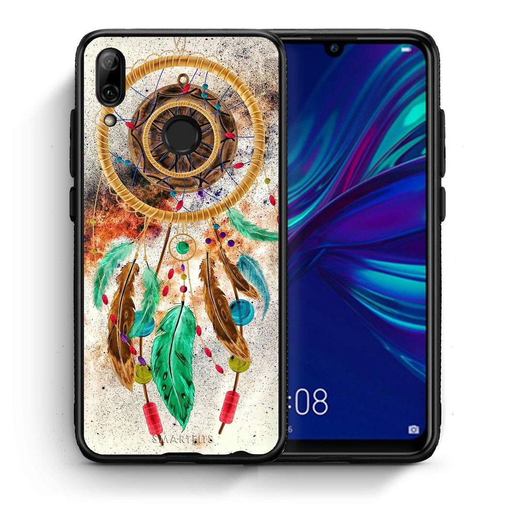 Θήκη Huawei P Smart 2019 DreamCatcher Boho από τη Smartfits με σχέδιο στο πίσω μέρος και μαύρο περίβλημα | Huawei P Smart 2019 DreamCatcher Boho case with colorful back and black bezels