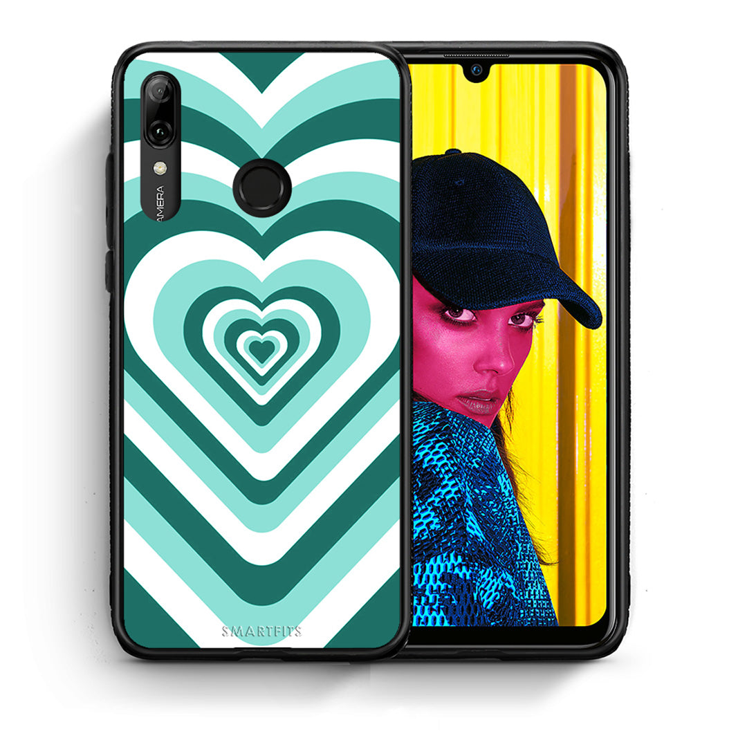 Θήκη Huawei P Smart 2019 Green Hearts από τη Smartfits με σχέδιο στο πίσω μέρος και μαύρο περίβλημα | Huawei P Smart 2019 Green Hearts case with colorful back and black bezels