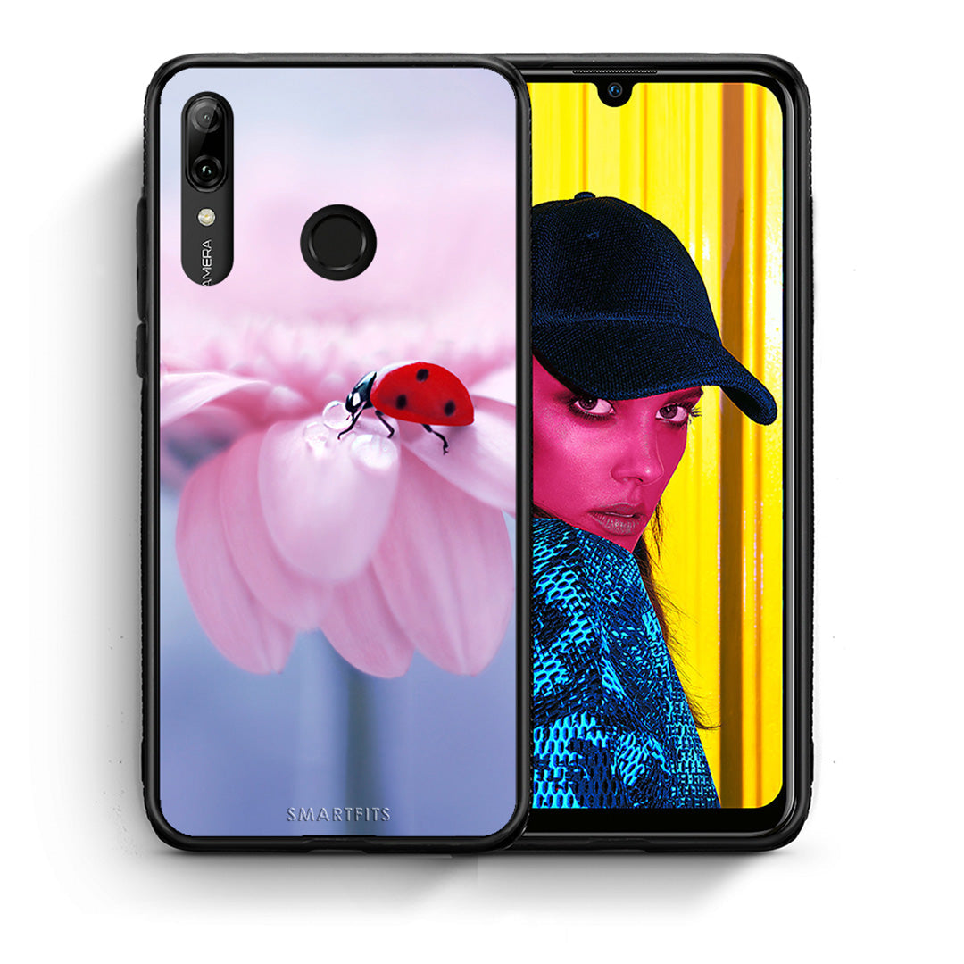 Θήκη Huawei P Smart 2019 Ladybug Flower από τη Smartfits με σχέδιο στο πίσω μέρος και μαύρο περίβλημα | Huawei P Smart 2019 Ladybug Flower case with colorful back and black bezels