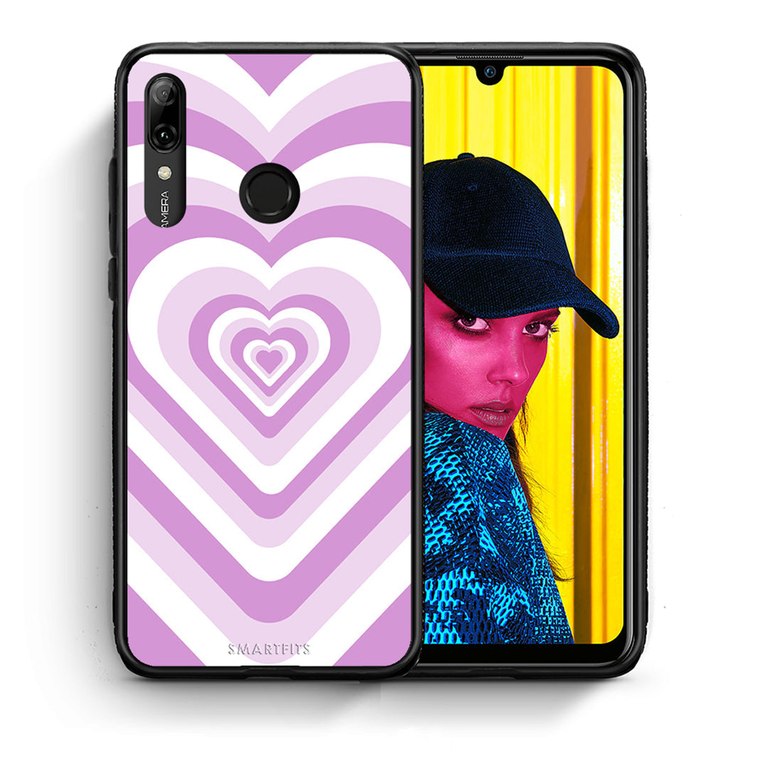 Θήκη Huawei P Smart 2019 Lilac Hearts από τη Smartfits με σχέδιο στο πίσω μέρος και μαύρο περίβλημα | Huawei P Smart 2019 Lilac Hearts case with colorful back and black bezels