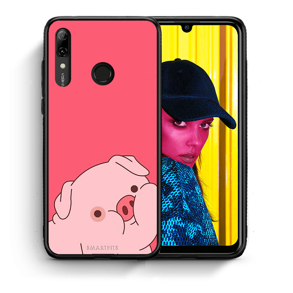Θήκη Αγίου Βαλεντίνου Huawei P Smart 2019 Pig Love 1 από τη Smartfits με σχέδιο στο πίσω μέρος και μαύρο περίβλημα | Huawei P Smart 2019 Pig Love 1 case with colorful back and black bezels