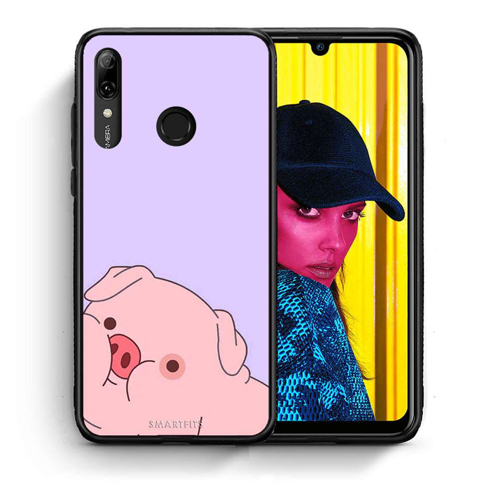 Θήκη Αγίου Βαλεντίνου Huawei P Smart 2019 Pig Love 2 από τη Smartfits με σχέδιο στο πίσω μέρος και μαύρο περίβλημα | Huawei P Smart 2019 Pig Love 2 case with colorful back and black bezels