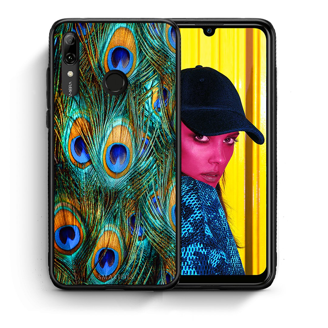 Θήκη Huawei P Smart 2019 Real Peacock Feathers από τη Smartfits με σχέδιο στο πίσω μέρος και μαύρο περίβλημα | Huawei P Smart 2019 Real Peacock Feathers case with colorful back and black bezels