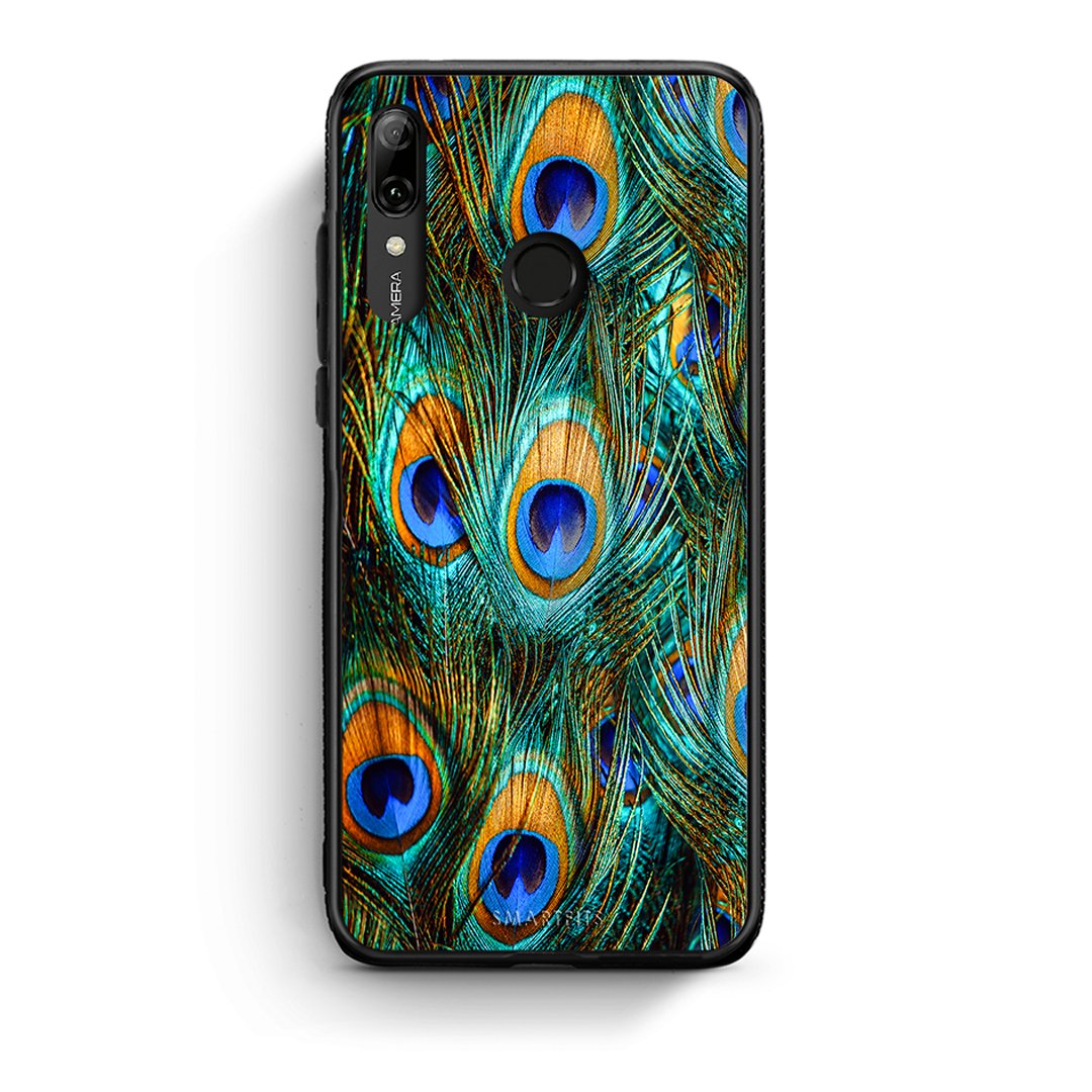 Huawei P Smart 2019 Real Peacock Feathers θήκη από τη Smartfits με σχέδιο στο πίσω μέρος και μαύρο περίβλημα | Smartphone case with colorful back and black bezels by Smartfits