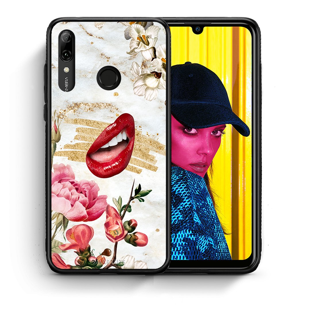 Θήκη Huawei P Smart 2019 Red Lips από τη Smartfits με σχέδιο στο πίσω μέρος και μαύρο περίβλημα | Huawei P Smart 2019 Red Lips case with colorful back and black bezels