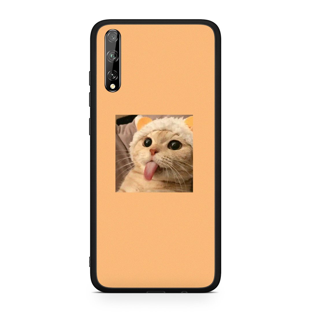 Huawei P Smart S Cat Tongue θήκη από τη Smartfits με σχέδιο στο πίσω μέρος και μαύρο περίβλημα | Smartphone case with colorful back and black bezels by Smartfits