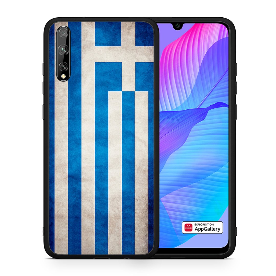 Θήκη Huawei P Smart S Greek Flag από τη Smartfits με σχέδιο στο πίσω μέρος και μαύρο περίβλημα | Huawei P Smart S Greek Flag case with colorful back and black bezels