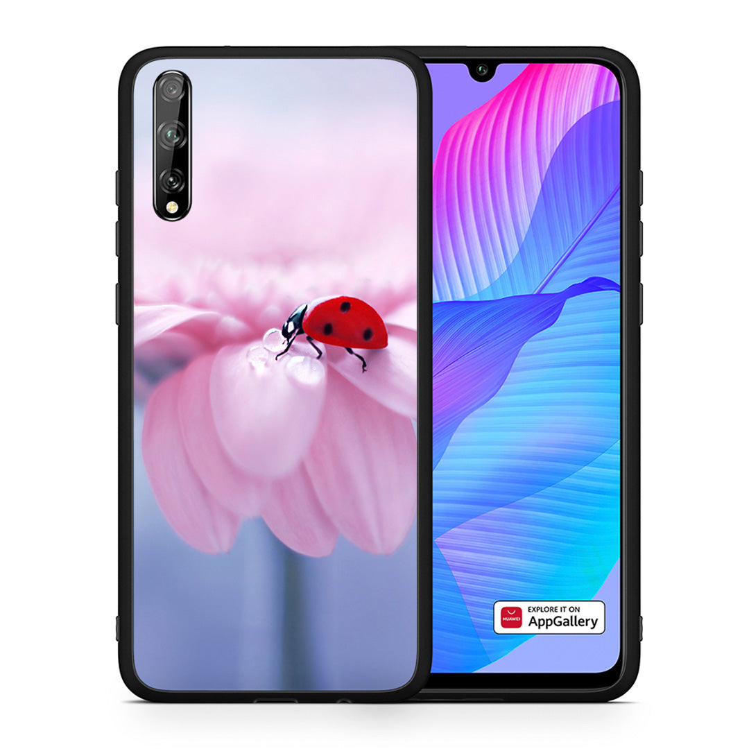 Θήκη Huawei P Smart S Ladybug Flower από τη Smartfits με σχέδιο στο πίσω μέρος και μαύρο περίβλημα | Huawei P Smart S Ladybug Flower case with colorful back and black bezels