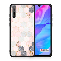 Thumbnail for Θήκη Huawei P Smart S Hexagon Pink Marble από τη Smartfits με σχέδιο στο πίσω μέρος και μαύρο περίβλημα | Huawei P Smart S Hexagon Pink Marble case with colorful back and black bezels