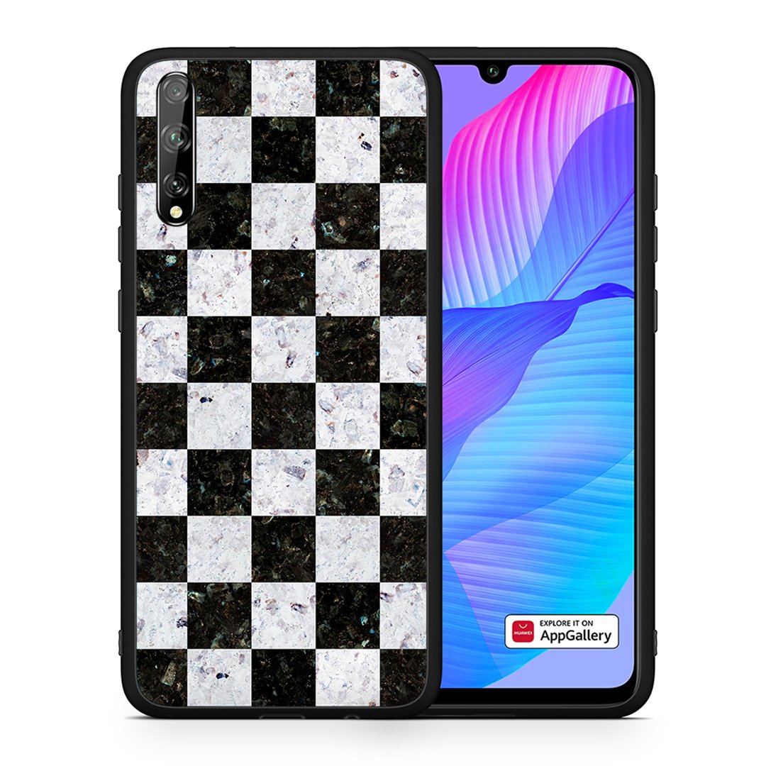 Θήκη Huawei P Smart S Square Geometric Marble από τη Smartfits με σχέδιο στο πίσω μέρος και μαύρο περίβλημα | Huawei P Smart S Square Geometric Marble case with colorful back and black bezels