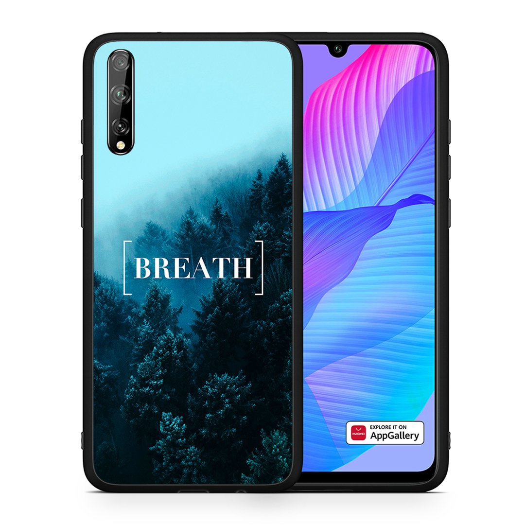 Θήκη Huawei P Smart S Breath Quote από τη Smartfits με σχέδιο στο πίσω μέρος και μαύρο περίβλημα | Huawei P Smart S Breath Quote case with colorful back and black bezels