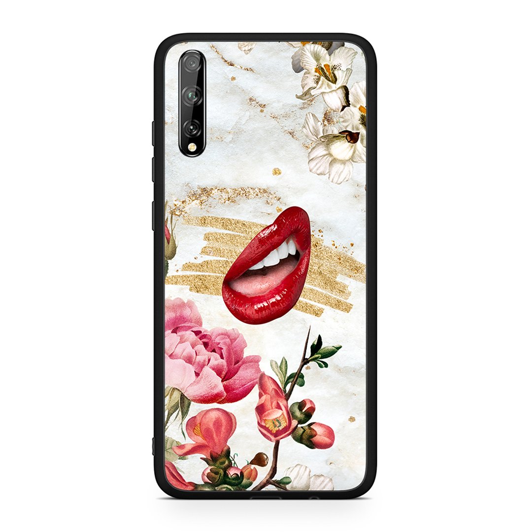 Huawei P Smart S Red Lips θήκη από τη Smartfits με σχέδιο στο πίσω μέρος και μαύρο περίβλημα | Smartphone case with colorful back and black bezels by Smartfits