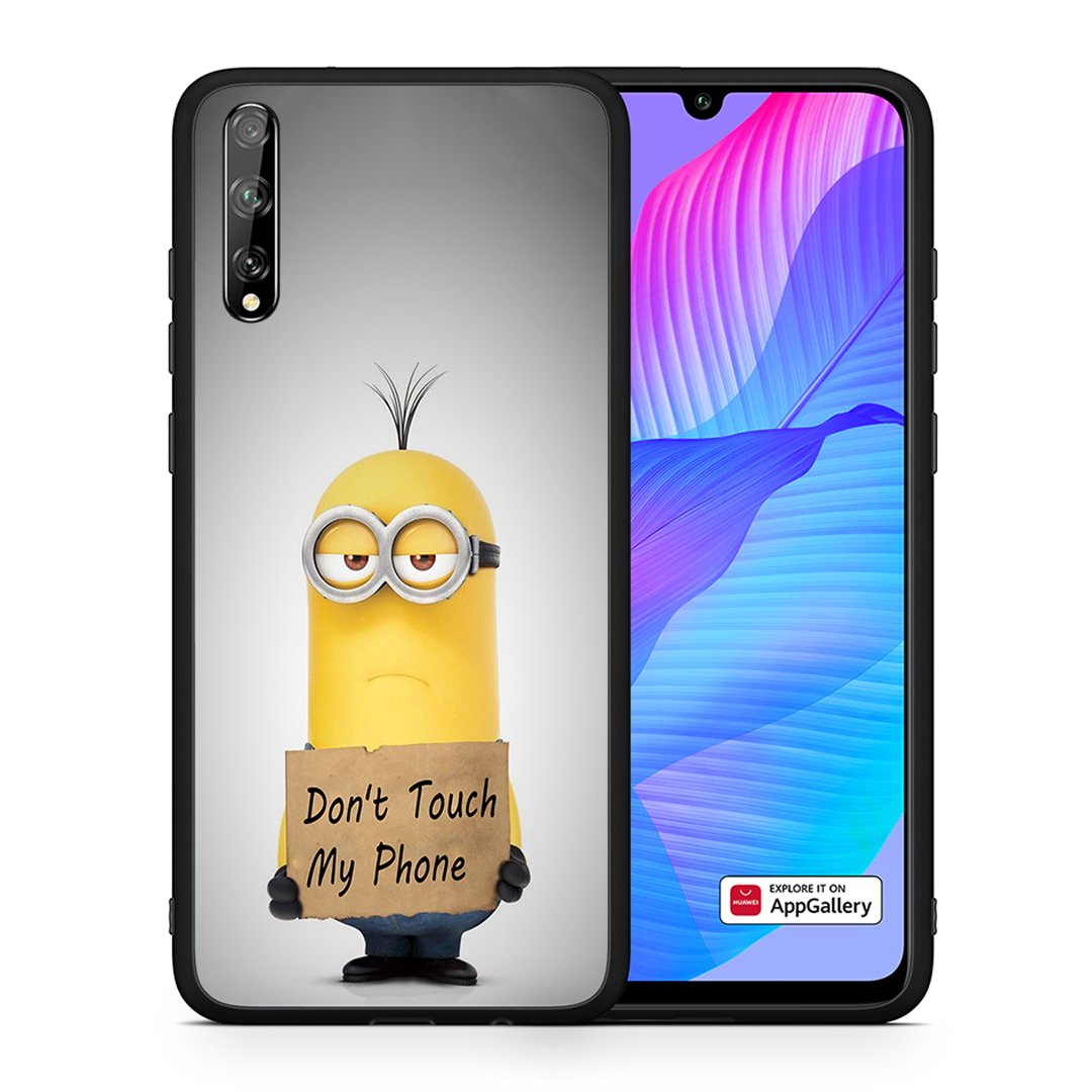 Θήκη Huawei P Smart S Minion Text από τη Smartfits με σχέδιο στο πίσω μέρος και μαύρο περίβλημα | Huawei P Smart S Minion Text case with colorful back and black bezels