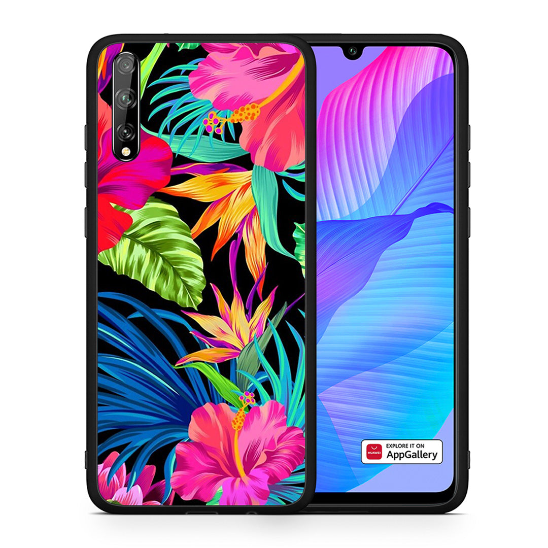 Θήκη Huawei P Smart S Tropical Flowers από τη Smartfits με σχέδιο στο πίσω μέρος και μαύρο περίβλημα | Huawei P Smart S Tropical Flowers case with colorful back and black bezels