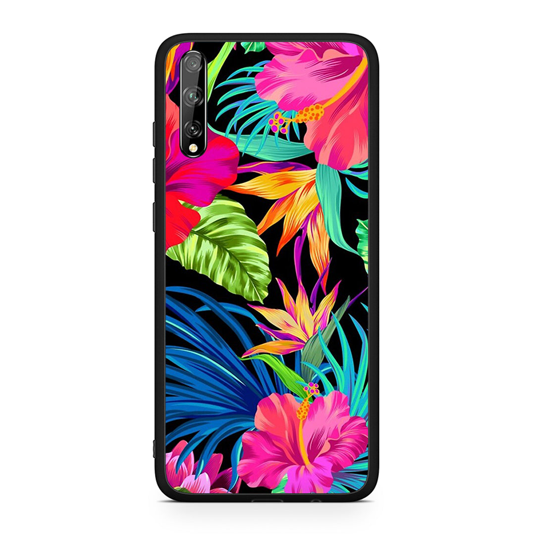 Huawei P Smart S Tropical Flowers θήκη από τη Smartfits με σχέδιο στο πίσω μέρος και μαύρο περίβλημα | Smartphone case with colorful back and black bezels by Smartfits