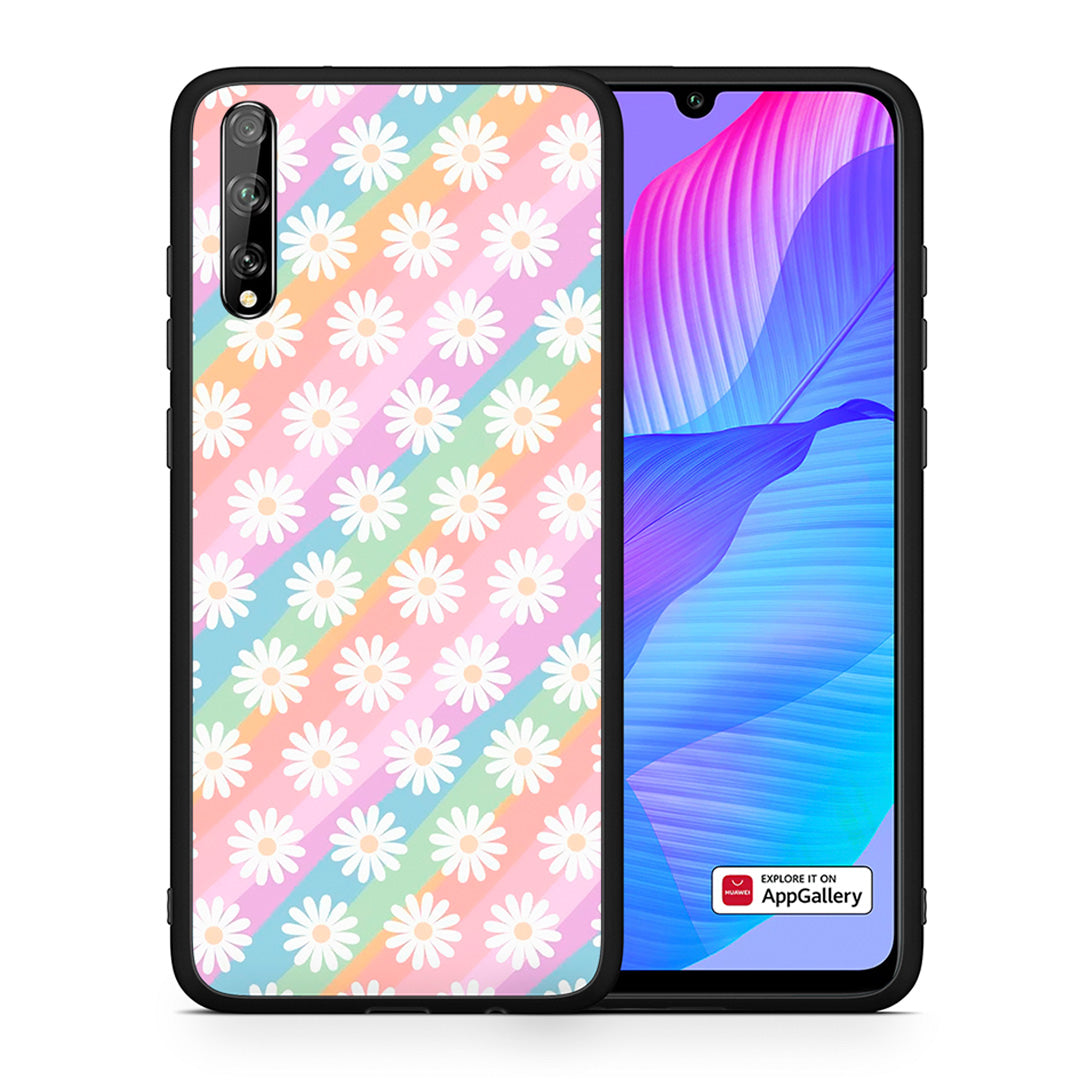 Θήκη Huawei P Smart S White Daisies από τη Smartfits με σχέδιο στο πίσω μέρος και μαύρο περίβλημα | Huawei P Smart S White Daisies case with colorful back and black bezels