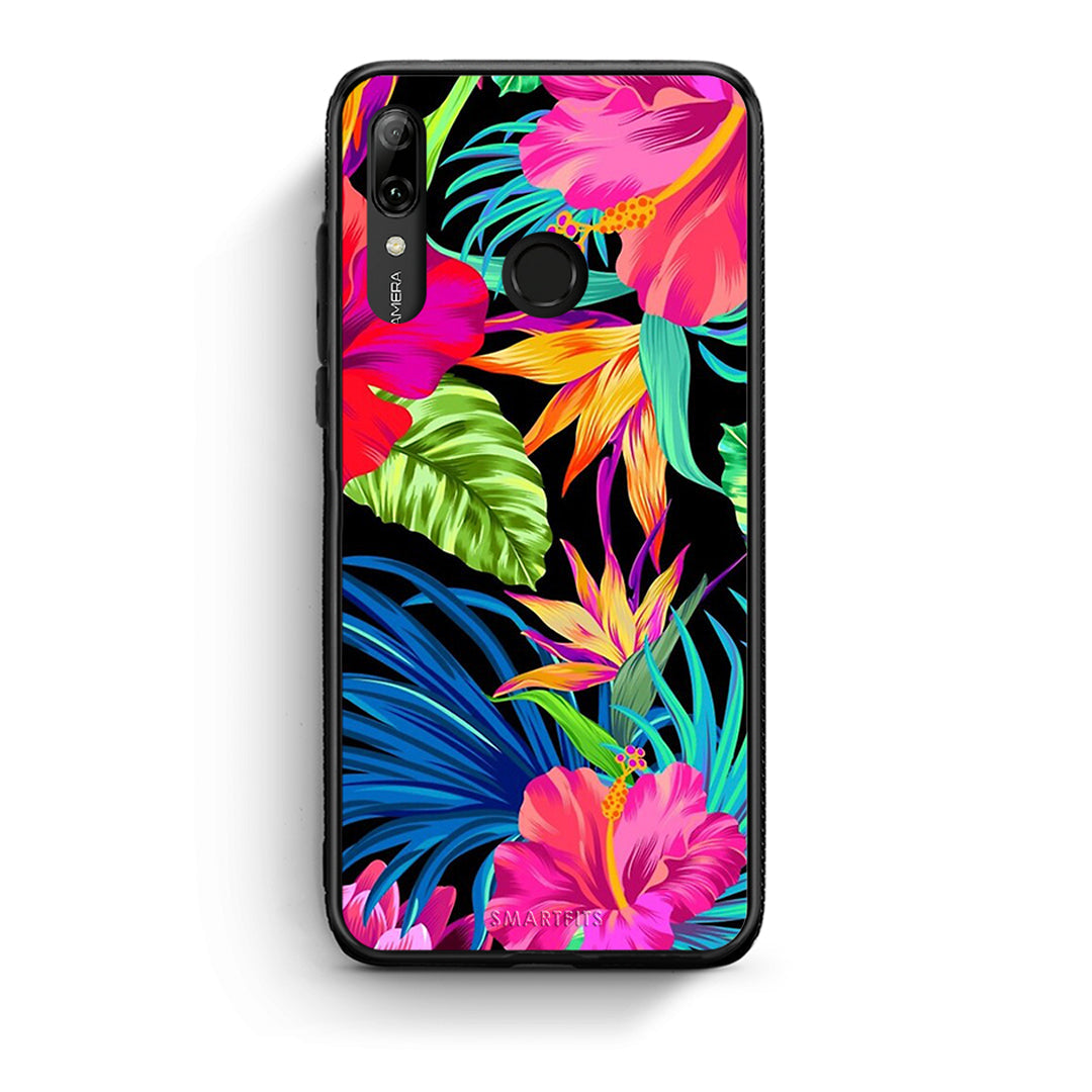 Huawei P Smart 2019 Tropical Flowers θήκη από τη Smartfits με σχέδιο στο πίσω μέρος και μαύρο περίβλημα | Smartphone case with colorful back and black bezels by Smartfits