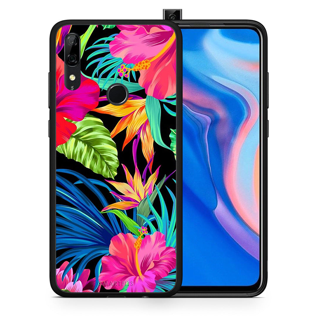 Θήκη Huawei P Smart Z Tropical Flowers από τη Smartfits με σχέδιο στο πίσω μέρος και μαύρο περίβλημα | Huawei P Smart Z Tropical Flowers case with colorful back and black bezels