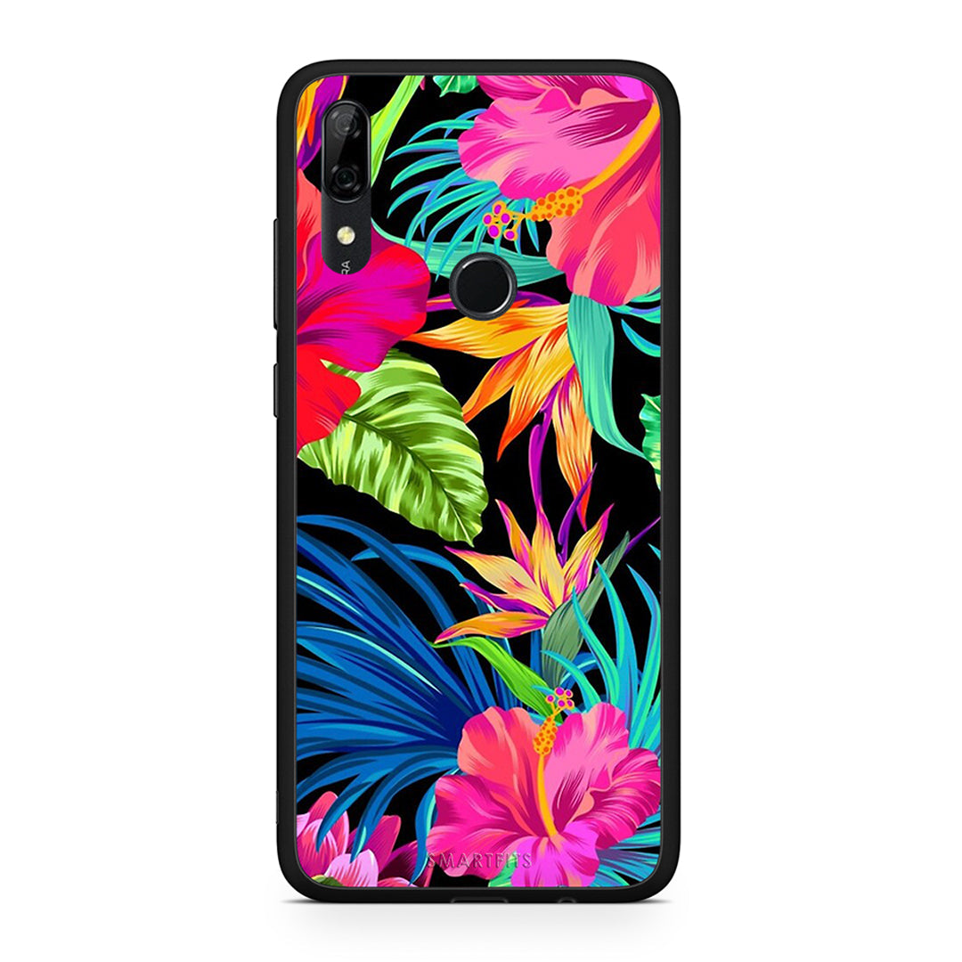 Huawei P Smart Z Tropical Flowers θήκη από τη Smartfits με σχέδιο στο πίσω μέρος και μαύρο περίβλημα | Smartphone case with colorful back and black bezels by Smartfits