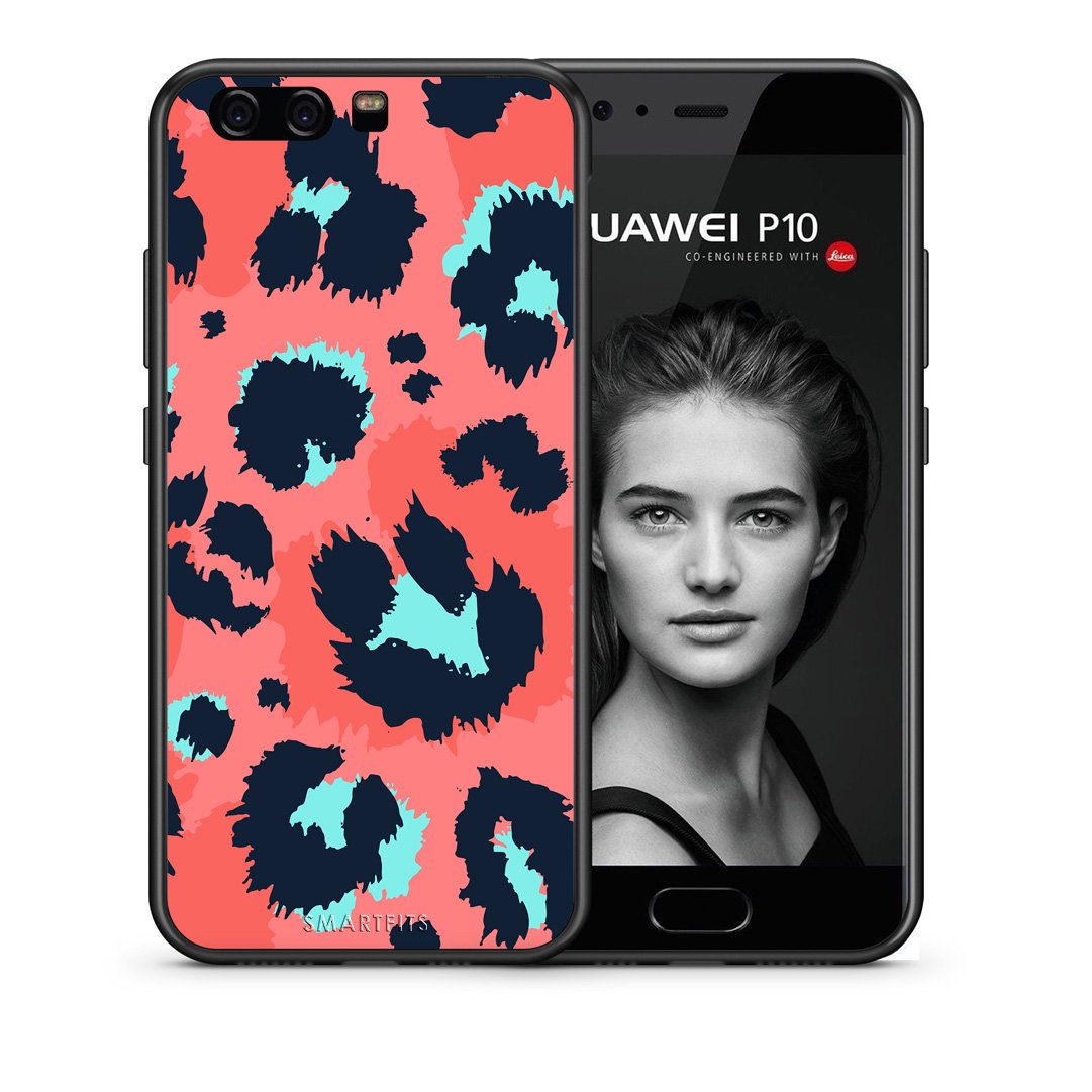 Θήκη Huawei P10 Pink Leopard Animal από τη Smartfits με σχέδιο στο πίσω μέρος και μαύρο περίβλημα | Huawei P10 Pink Leopard Animal case with colorful back and black bezels