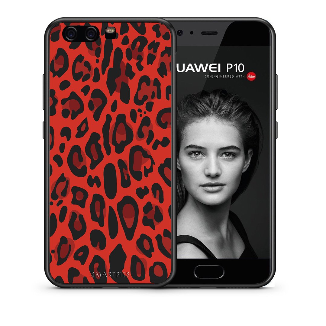 Θήκη Huawei P10 Red Leopard Animal από τη Smartfits με σχέδιο στο πίσω μέρος και μαύρο περίβλημα | Huawei P10 Red Leopard Animal case with colorful back and black bezels