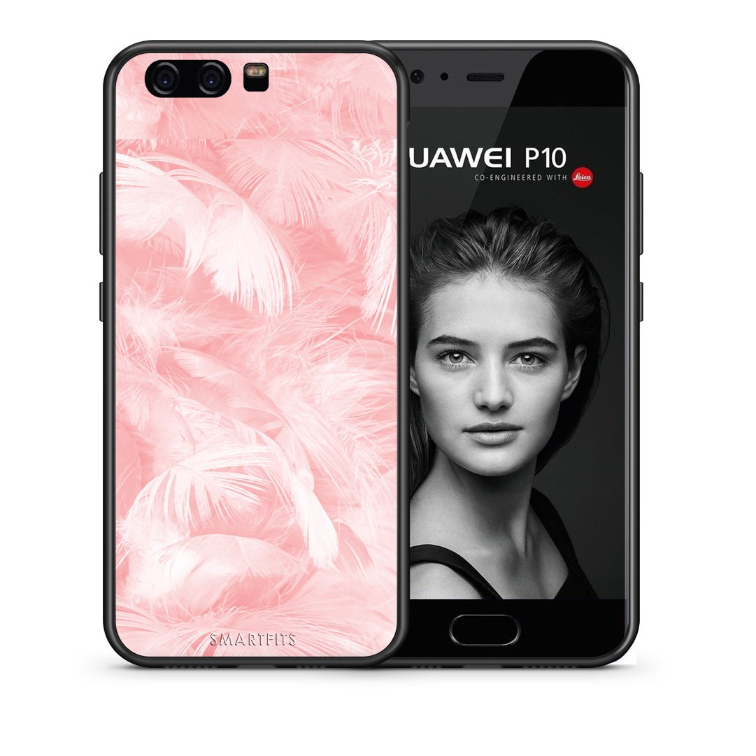 Θήκη Huawei P10 Pink Feather Boho από τη Smartfits με σχέδιο στο πίσω μέρος και μαύρο περίβλημα | Huawei P10 Pink Feather Boho case with colorful back and black bezels