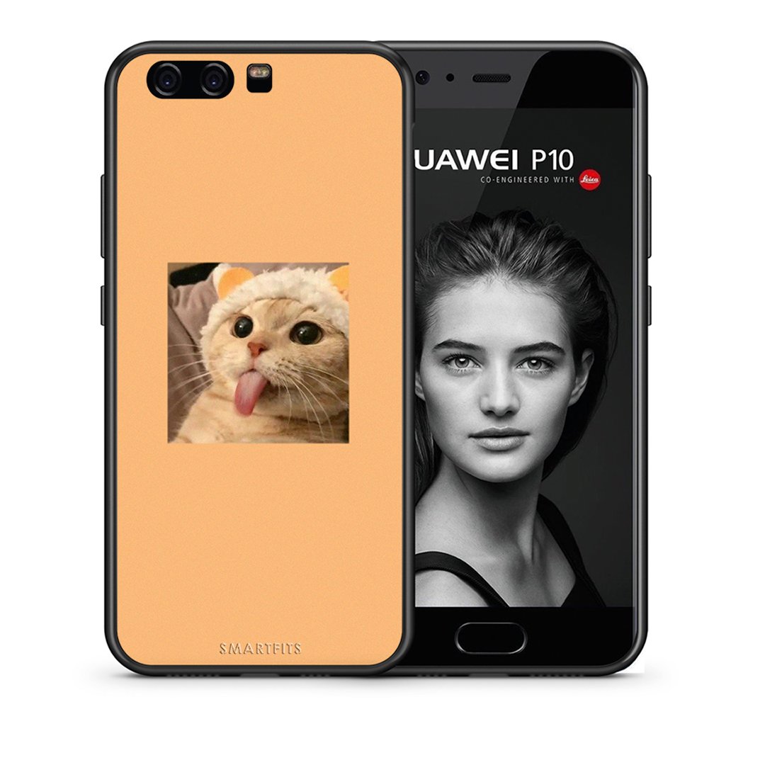 Θήκη Huawei P10 Cat Tongue από τη Smartfits με σχέδιο στο πίσω μέρος και μαύρο περίβλημα | Huawei P10 Cat Tongue case with colorful back and black bezels