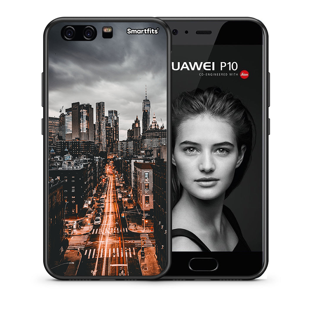 Θήκη Huawei P10 Lite City Lights από τη Smartfits με σχέδιο στο πίσω μέρος και μαύρο περίβλημα | Huawei P10 Lite City Lights case with colorful back and black bezels