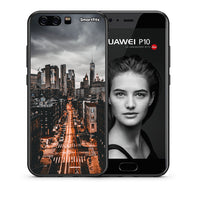 Thumbnail for Θήκη Huawei P10 City Lights από τη Smartfits με σχέδιο στο πίσω μέρος και μαύρο περίβλημα | Huawei P10 City Lights case with colorful back and black bezels