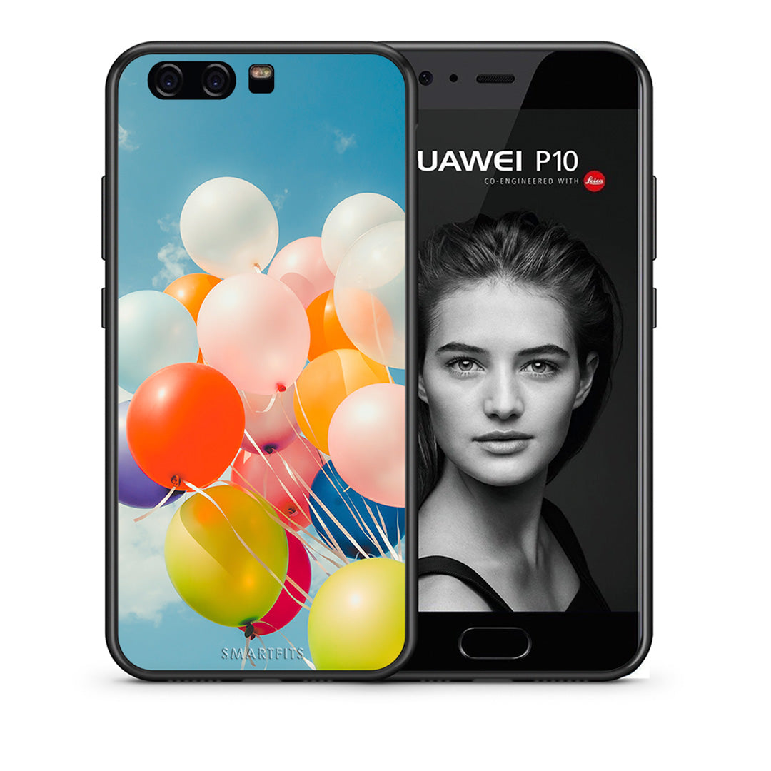 Θήκη Huawei P10 Colorful Balloons από τη Smartfits με σχέδιο στο πίσω μέρος και μαύρο περίβλημα | Huawei P10 Colorful Balloons case with colorful back and black bezels