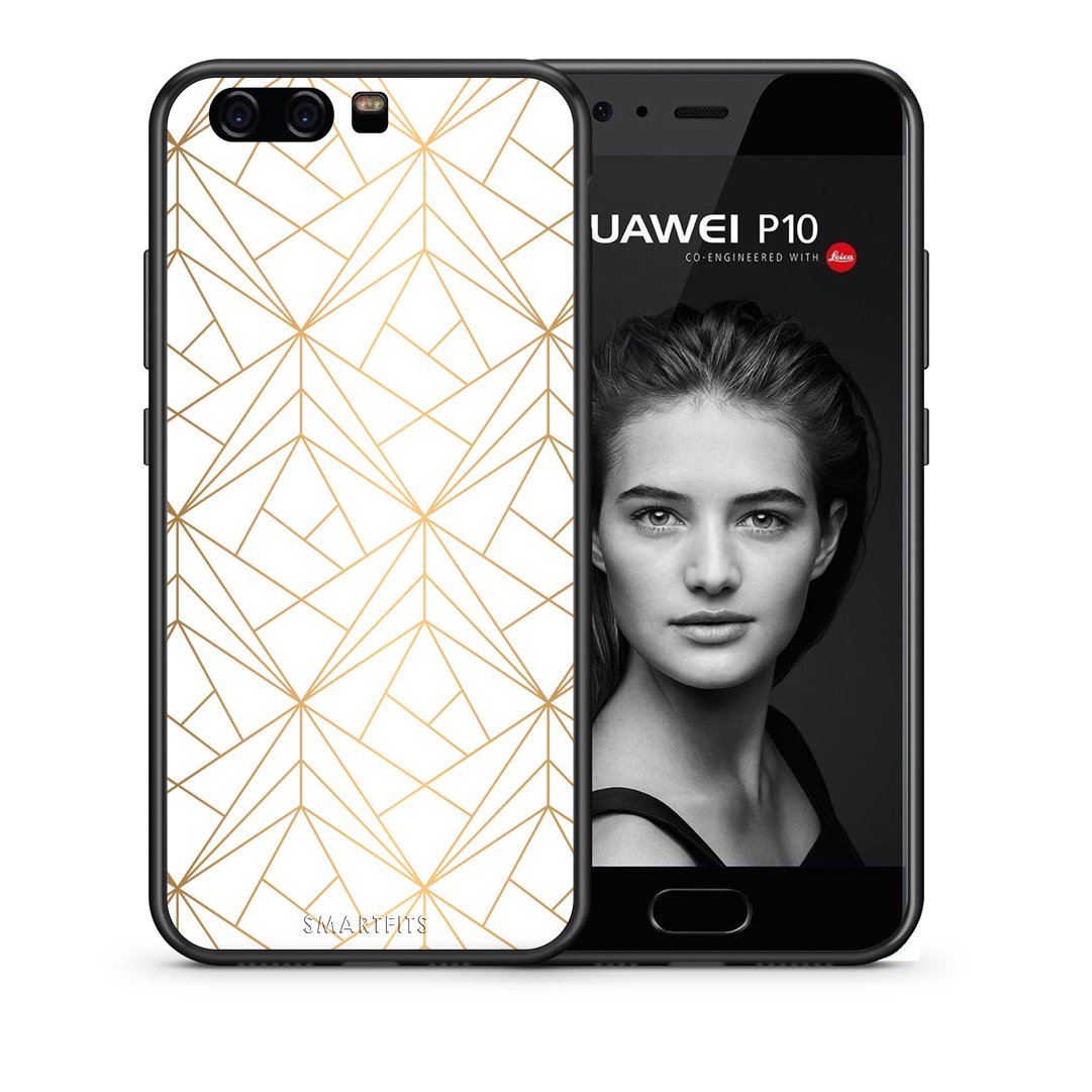 Θήκη Huawei P10 Luxury White Geometric από τη Smartfits με σχέδιο στο πίσω μέρος και μαύρο περίβλημα | Huawei P10 Luxury White Geometric case with colorful back and black bezels