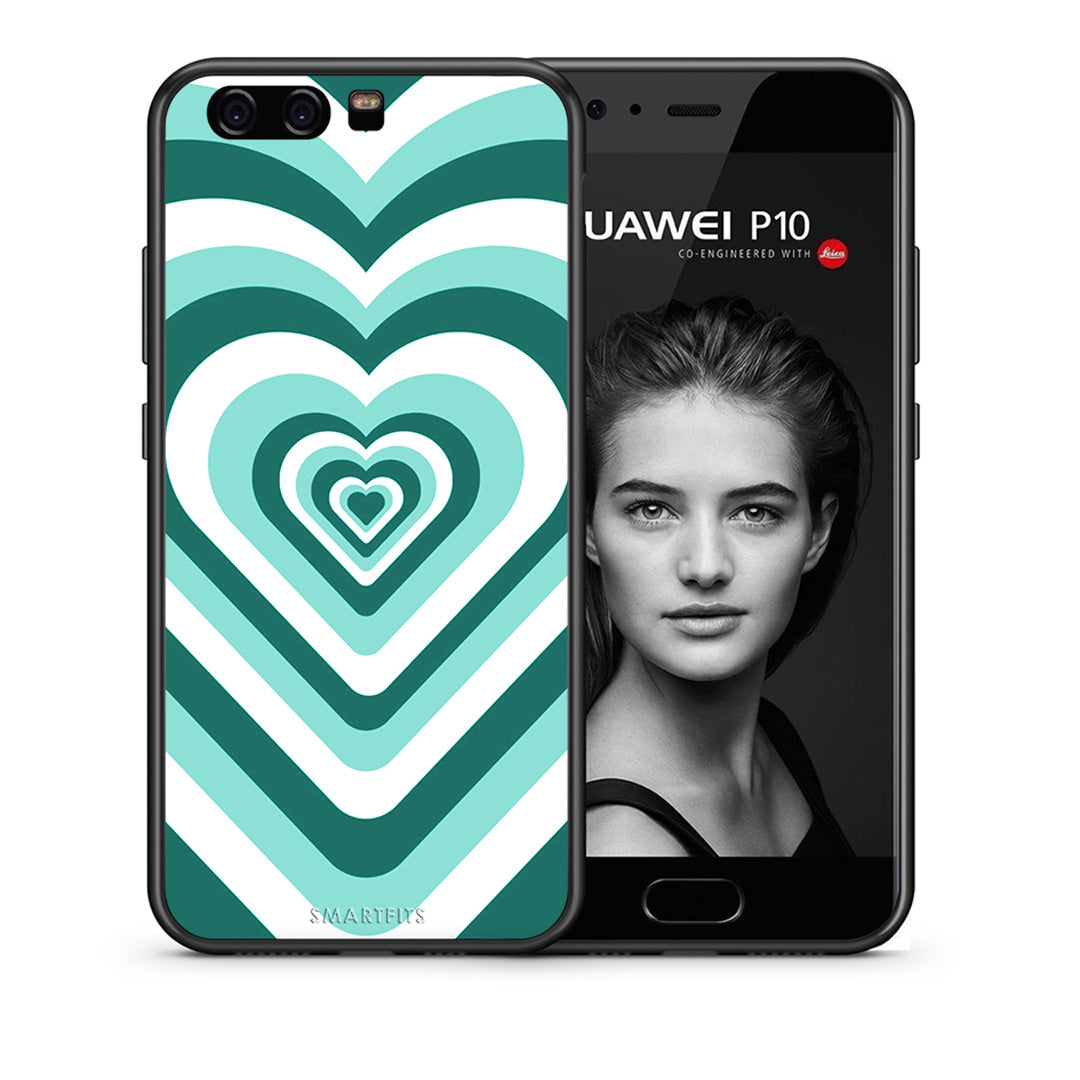 Θήκη Huawei P10 Lite Green Hearts από τη Smartfits με σχέδιο στο πίσω μέρος και μαύρο περίβλημα | Huawei P10 Lite Green Hearts case with colorful back and black bezels