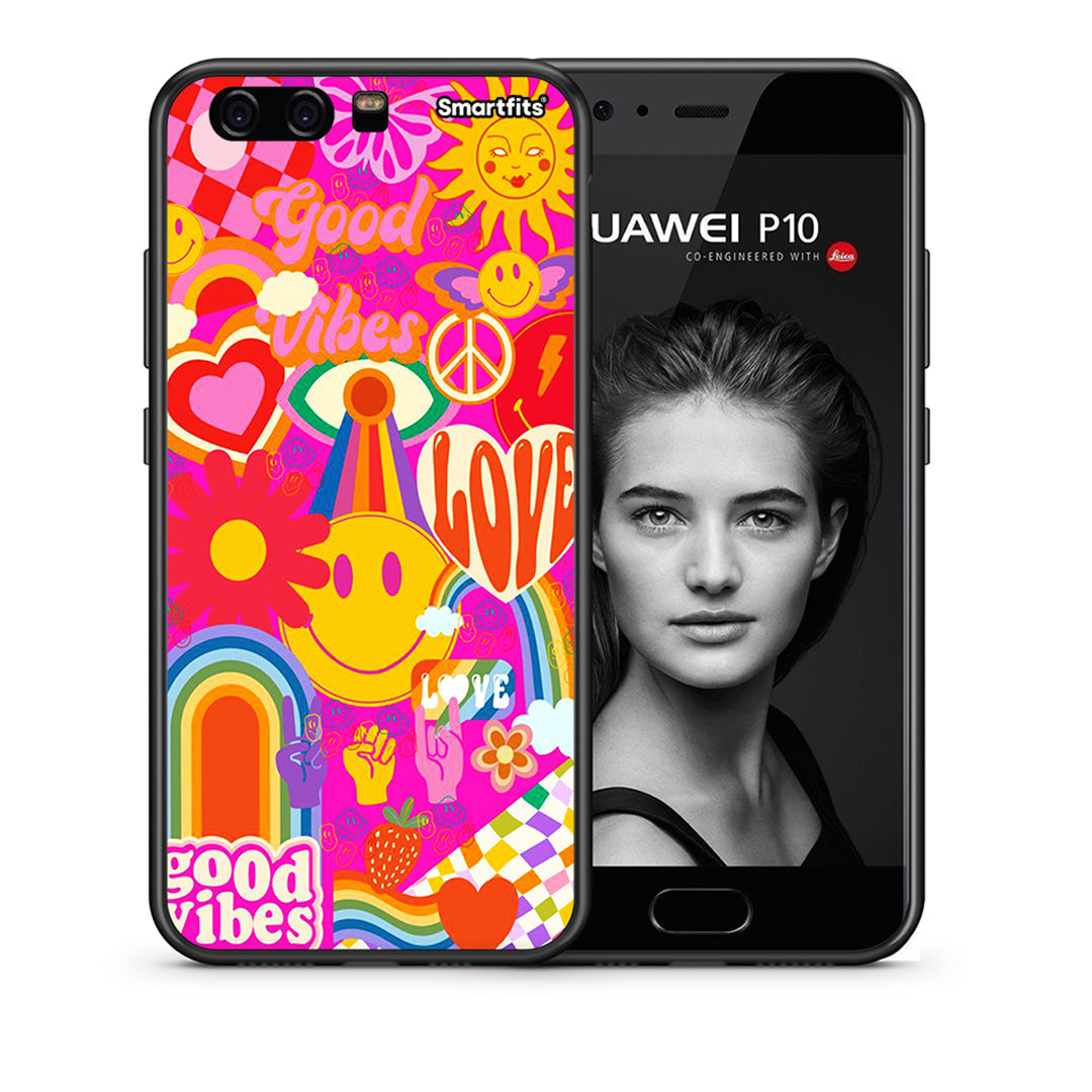 Θήκη Huawei P10 Lite Hippie Love από τη Smartfits με σχέδιο στο πίσω μέρος και μαύρο περίβλημα | Huawei P10 Lite Hippie Love case with colorful back and black bezels
