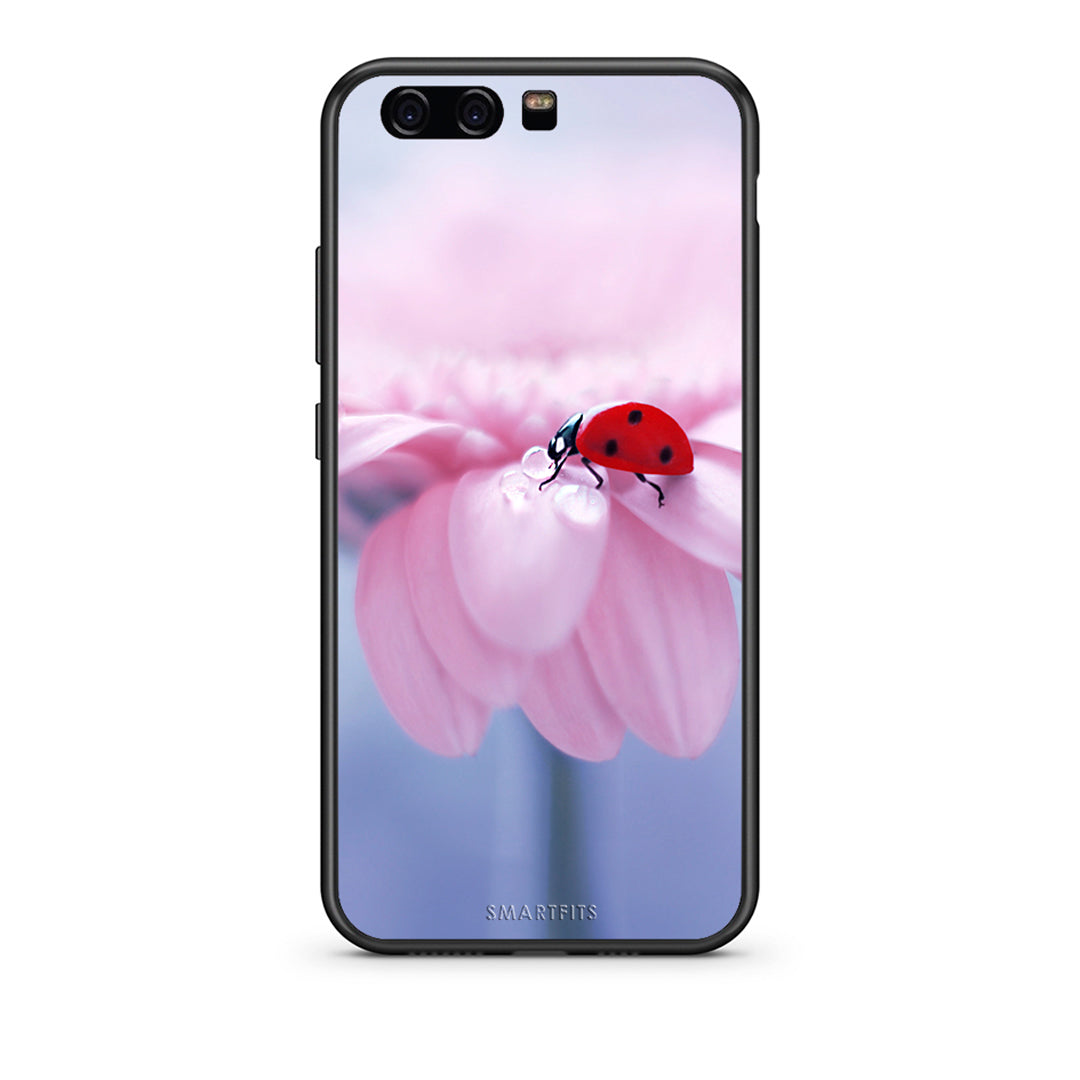 Huawei P10 Lite Ladybug Flower θήκη από τη Smartfits με σχέδιο στο πίσω μέρος και μαύρο περίβλημα | Smartphone case with colorful back and black bezels by Smartfits
