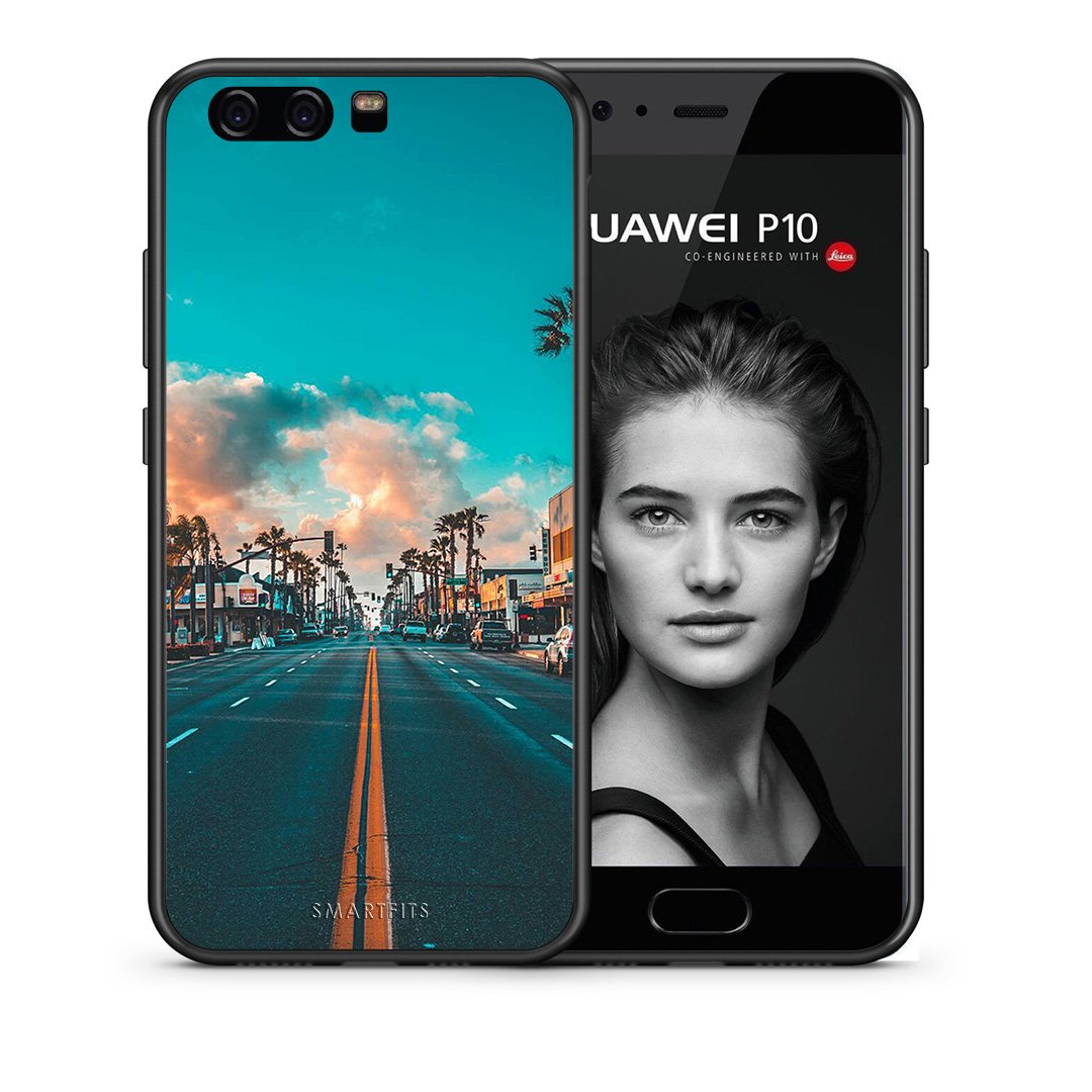 Θήκη Huawei P10 City Landscape από τη Smartfits με σχέδιο στο πίσω μέρος και μαύρο περίβλημα | Huawei P10 City Landscape case with colorful back and black bezels
