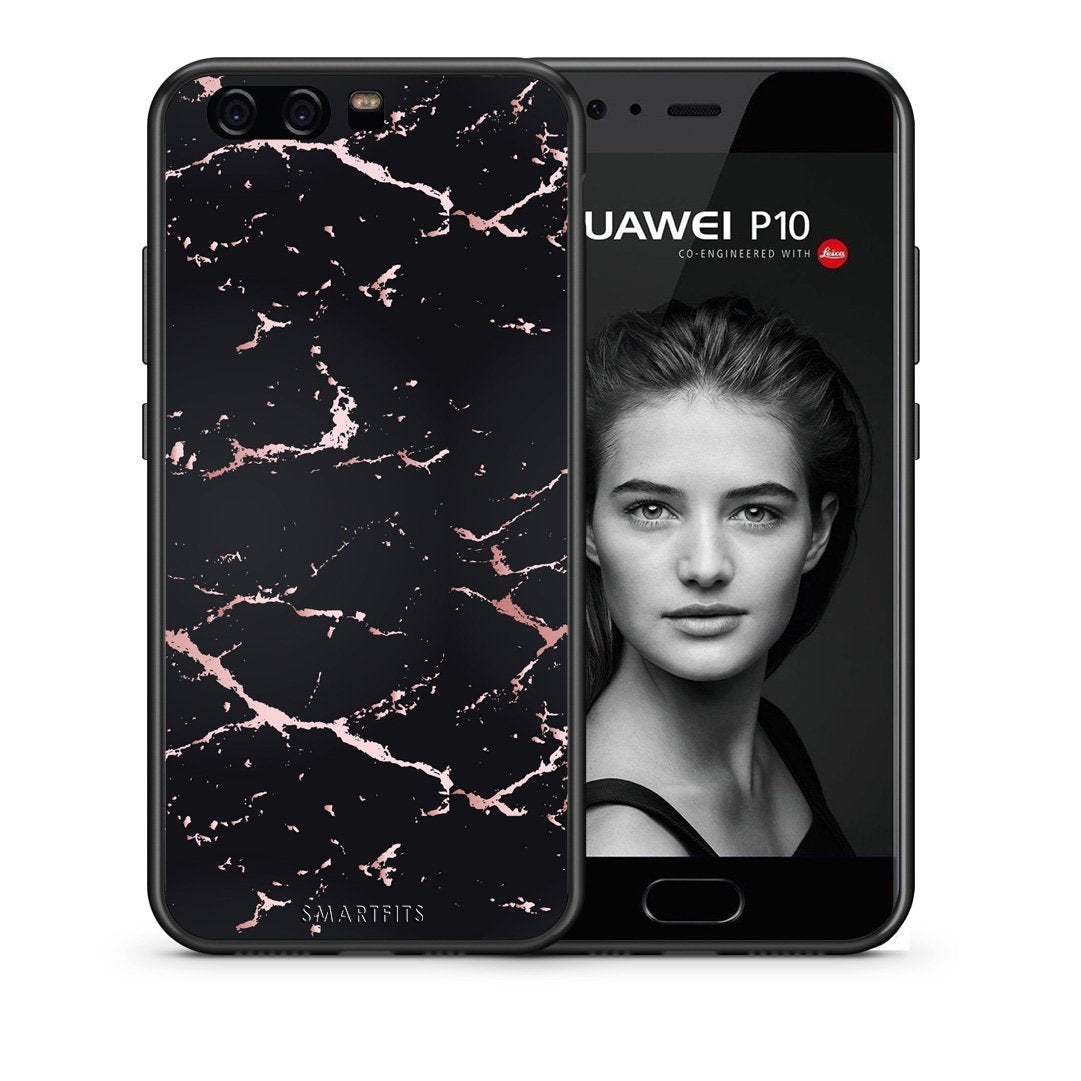 Θήκη Huawei P10 Black Rosegold Marble από τη Smartfits με σχέδιο στο πίσω μέρος και μαύρο περίβλημα | Huawei P10 Black Rosegold Marble case with colorful back and black bezels