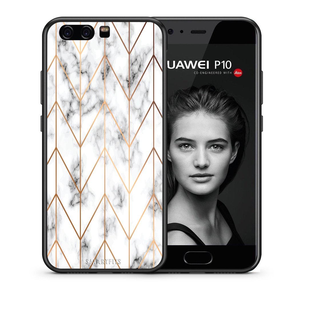 Θήκη Huawei P10 Gold Geometric Marble από τη Smartfits με σχέδιο στο πίσω μέρος και μαύρο περίβλημα | Huawei P10 Gold Geometric Marble case with colorful back and black bezels