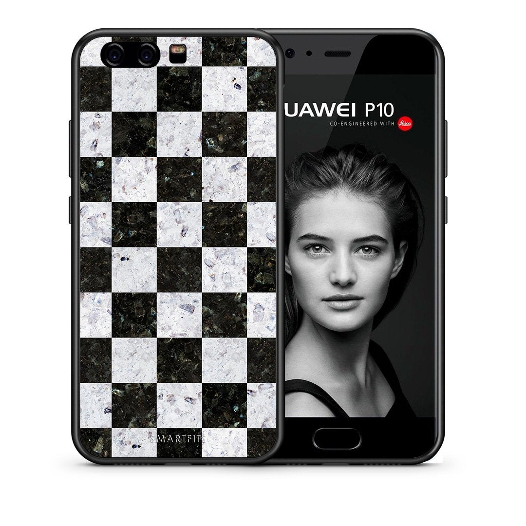Θήκη Huawei P10 Square Geometric Marble από τη Smartfits με σχέδιο στο πίσω μέρος και μαύρο περίβλημα | Huawei P10 Square Geometric Marble case with colorful back and black bezels
