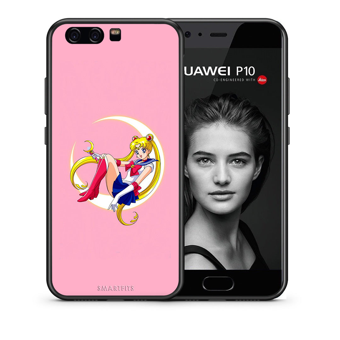 Θήκη Huawei P10 Lite Moon Girl από τη Smartfits με σχέδιο στο πίσω μέρος και μαύρο περίβλημα | Huawei P10 Lite Moon Girl case with colorful back and black bezels