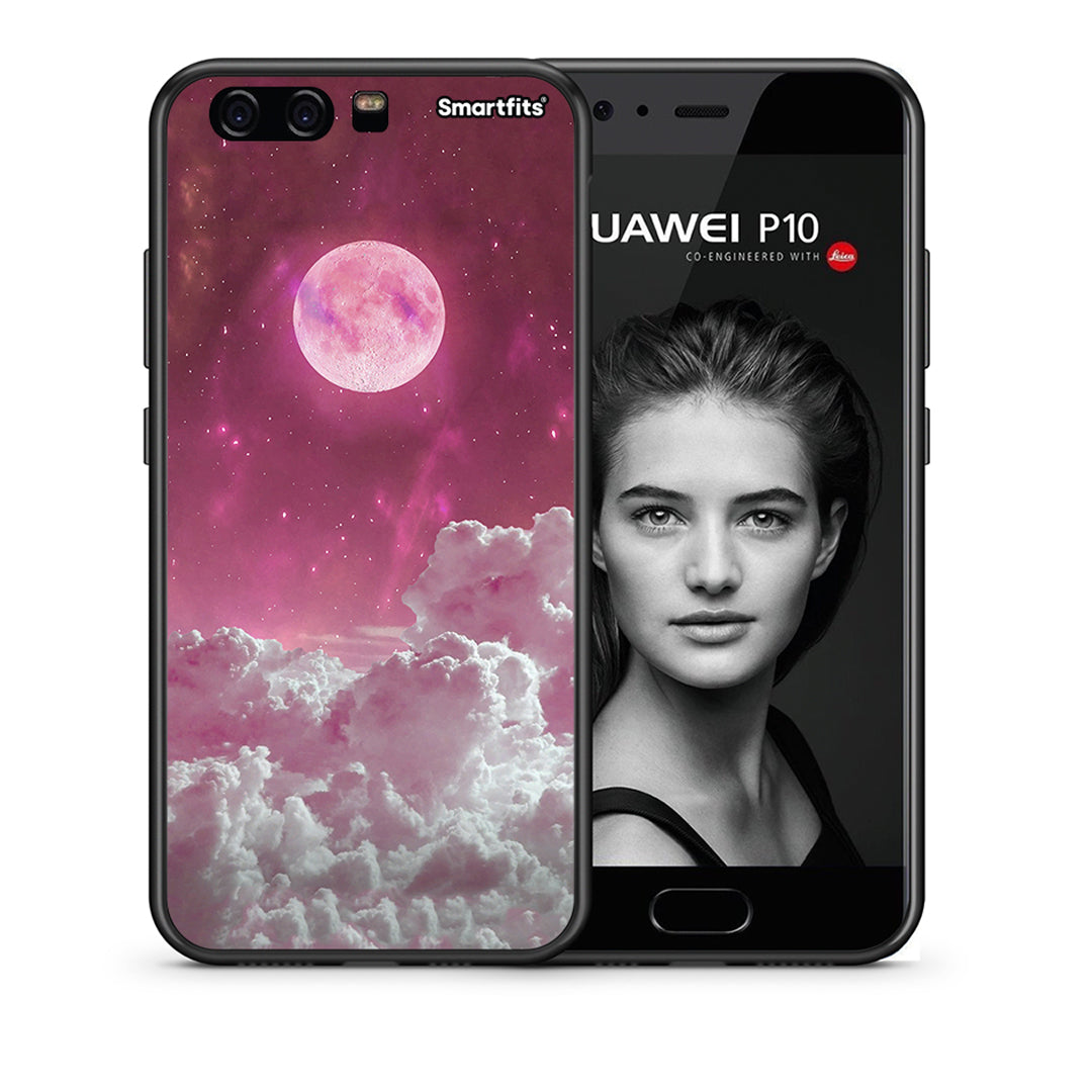 Θήκη Huawei P10 Lite Pink Moon από τη Smartfits με σχέδιο στο πίσω μέρος και μαύρο περίβλημα | Huawei P10 Lite Pink Moon case with colorful back and black bezels